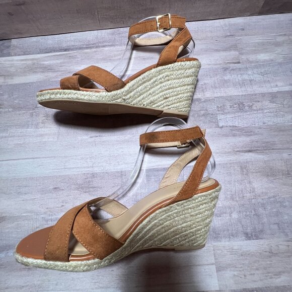 Old Navy Womens Cognac Cross Strap Wedge Sandals Size 11 Espadrille Heel - Picture 9 of 15